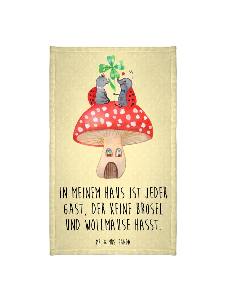 Handtuch Marienkäfer Fliegenpilz mit Spruch in Gelb Pastell