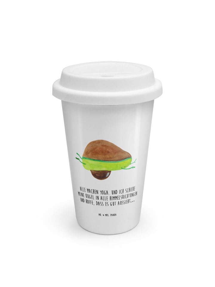 ToGo Kaffeebecher Avocado Yoga mit Spruch in Weiß