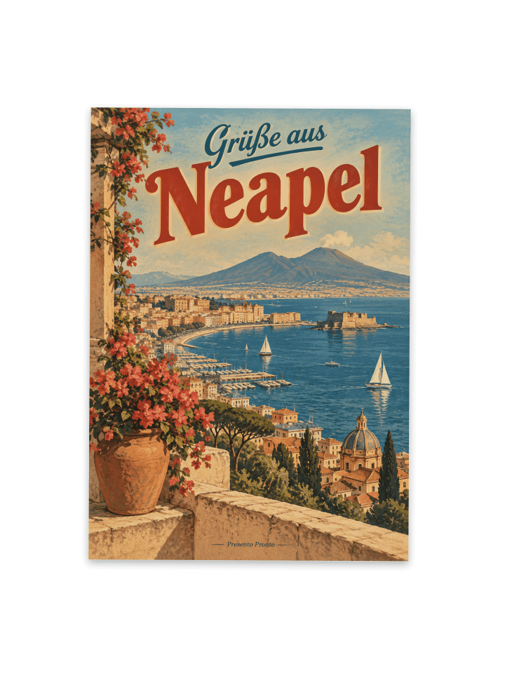 Postkarte Neapel nostalgisch Design mit Spruch in Weiß