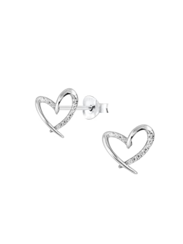 Ohrstecker HERZ mit Zirkonia rhodiniert in 925 Sterling Silber, 2-tlg.