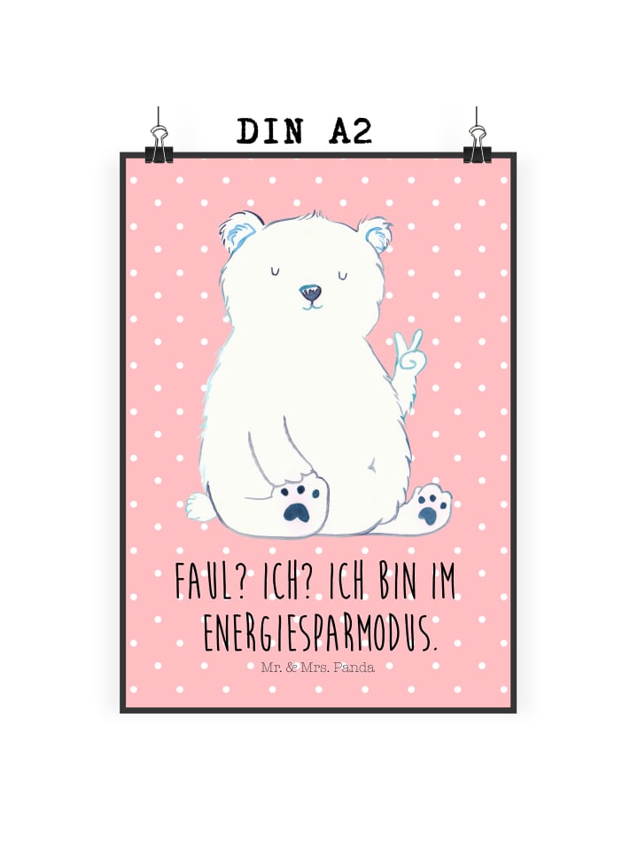 Kunstdruck Eisbär Faul mit Spruch in Rot Pastell
