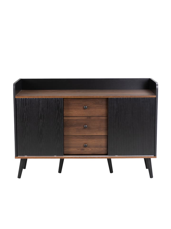Sideboard in Schwarz mit 3 Schubladen und Stauraumregalen 117,5x40x80 cm
