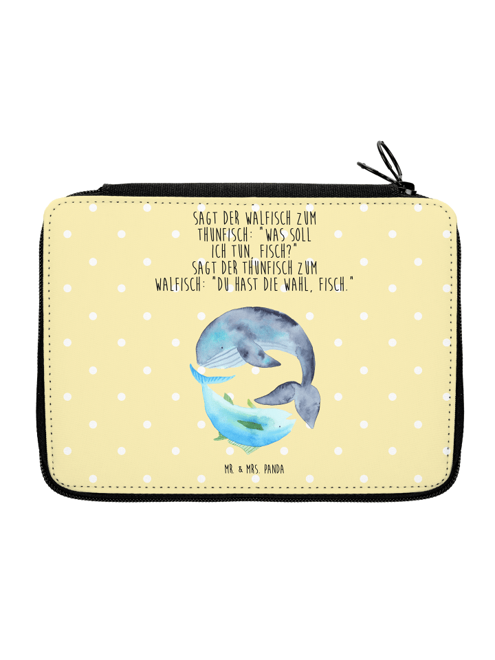 Federmappe Walfisch Thunfisch mit Spruch in Gelb Pastell