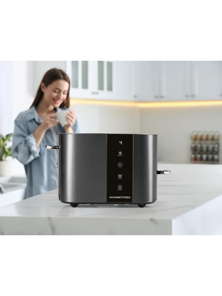 Toaster 2 Scheiben Kurzschlitz 800W anthrazit mit Touch-Display grau