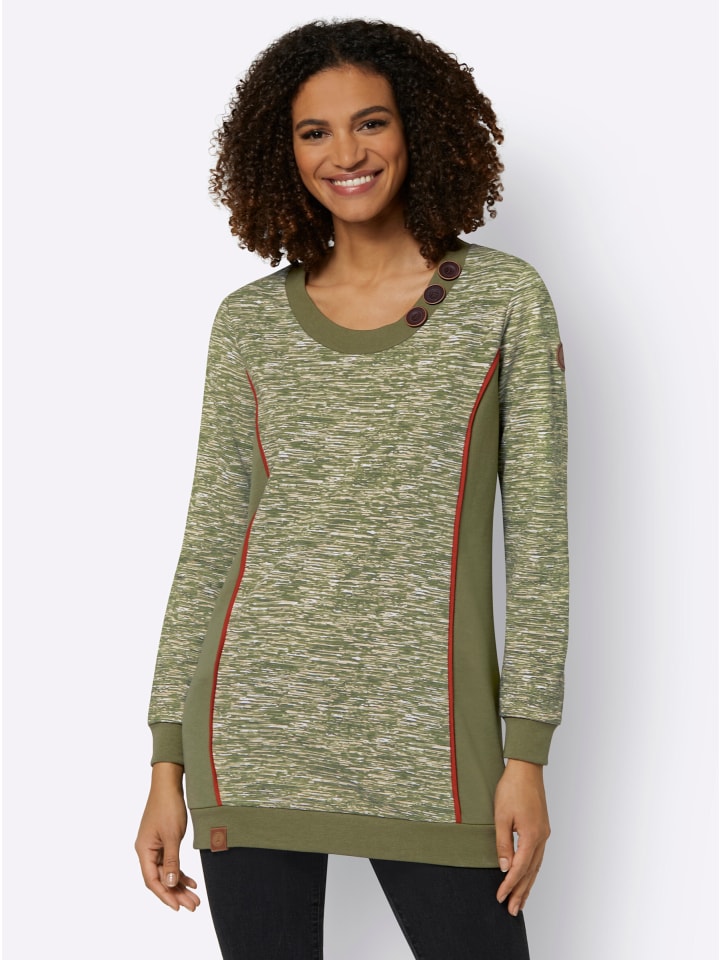 Sweatshirt in olive-weiß-meliert