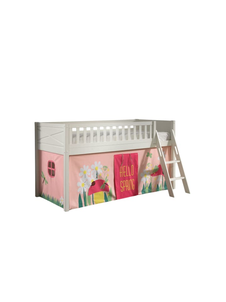 KINDERBETT Karyl 208x114x135 Massivholz Weiß Textilset Spring 1