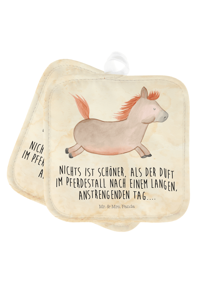 Topflappen Pferd Springen mit Spruch in Vintage