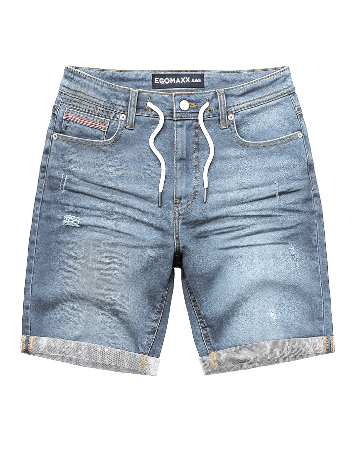 Bermuda Jeans Shorts mit Kordelzug und Umschlag in Hellblau