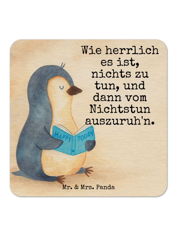 Bierdeckel Pinguin Buch Design mit Spruch in Weiß