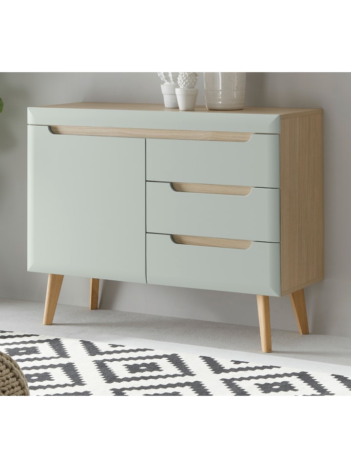 Sideboard Pistazie grün, Eiche, skandinavisch 107 cm, Kommode mit Soft-Close