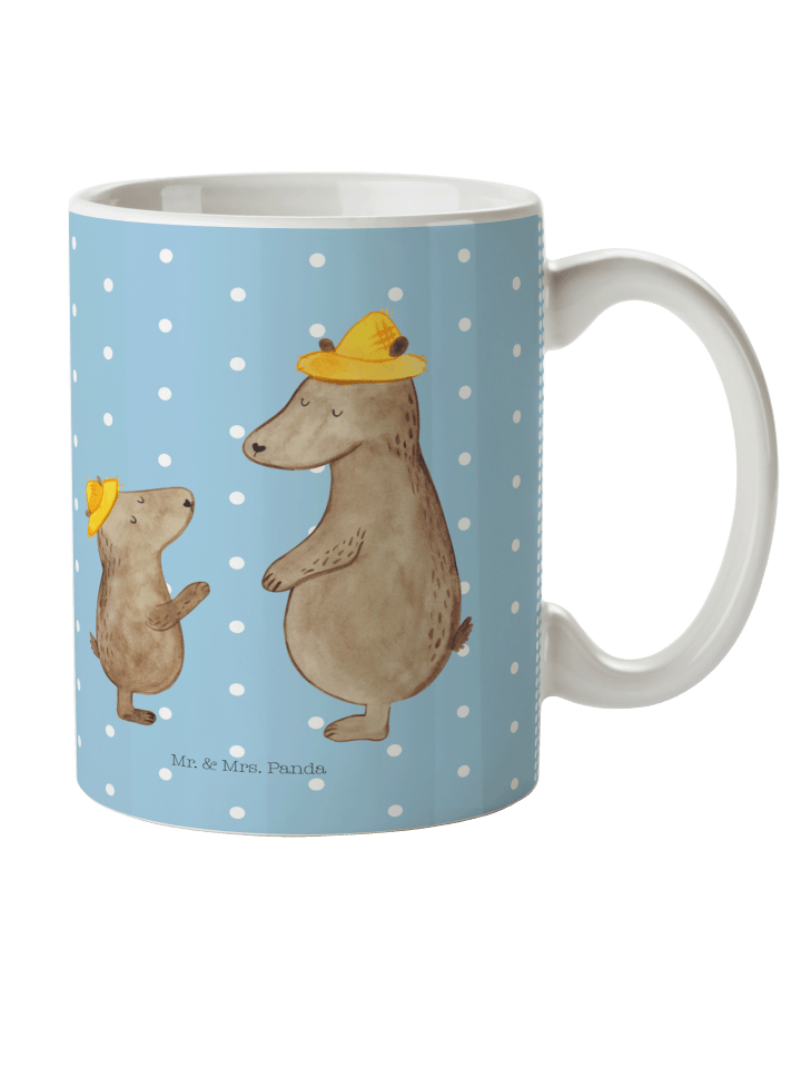 Kindertasse Bären mit Hut ohne Spruch in Blau Pastell