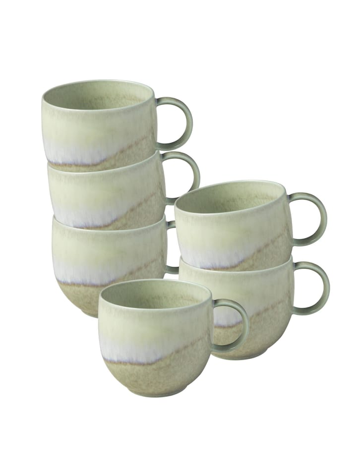 6er Set Henkelbecher Perlemor Alga in Grün 290 ml