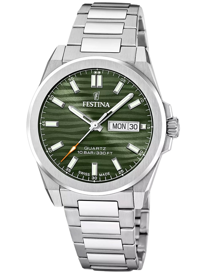 Herren-Armbanduhr Stahl/Grün mit Saphirglas