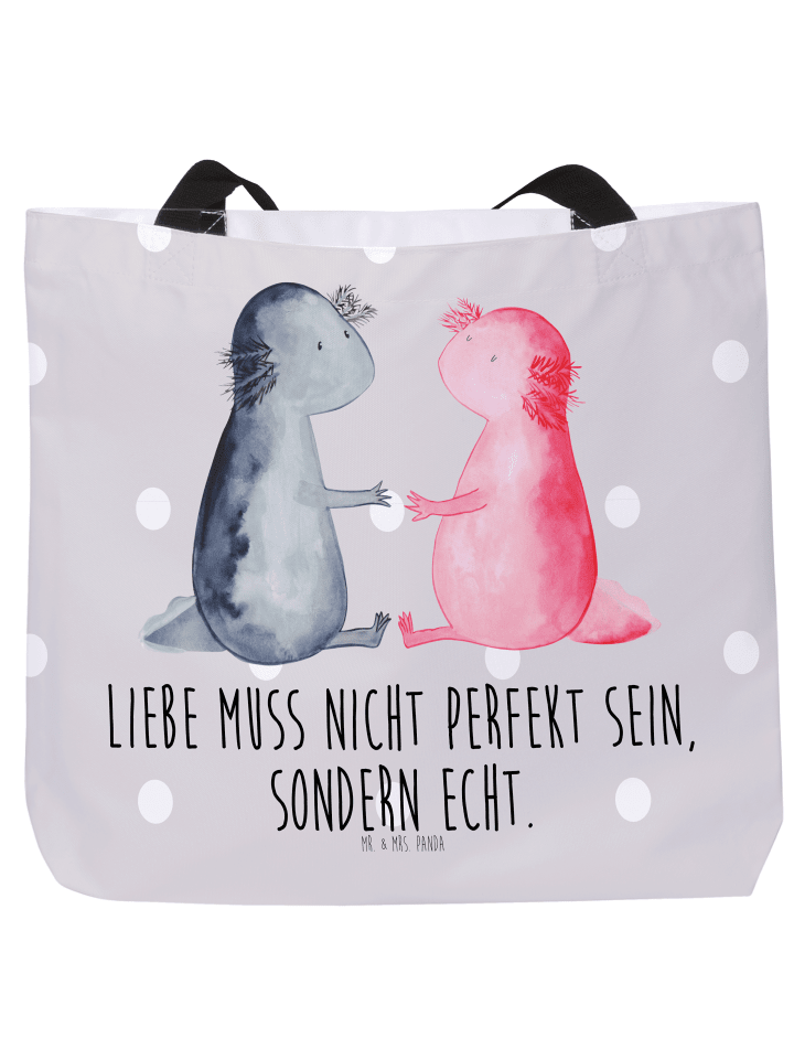 Tote Bag Axolotl Liebe mit Spruch in Grau Pastell