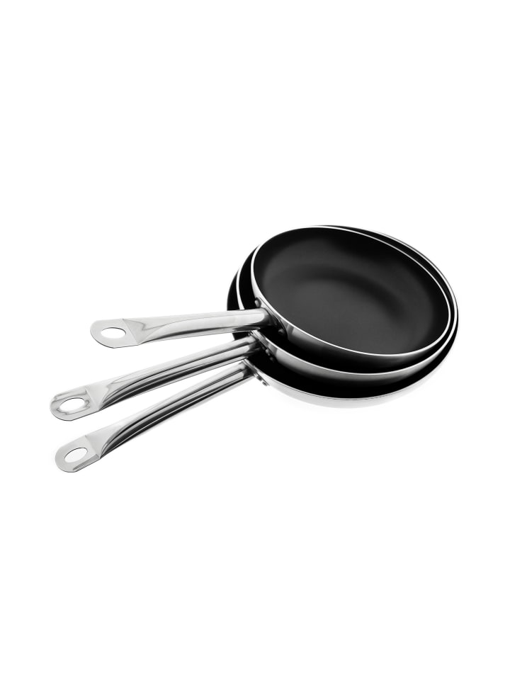 Bratpfannen 3er Set mit Antihaftbeschichtung – ø26/28/30 cm in Silber