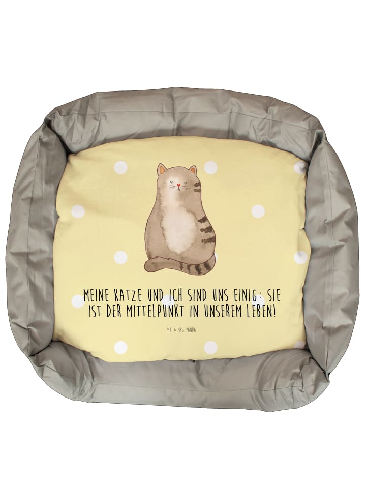 Katzenbett Katze Sitzen mit Spruch in Gelb Pastell