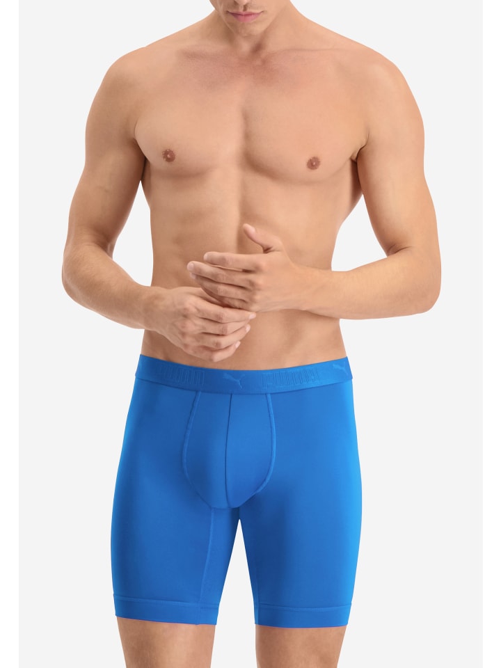 Boxershorts PUMA SPORT MICROFIBER LONG BOXER 2P in Blue Combo