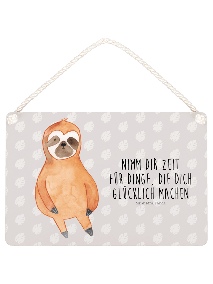 Schild Faultier Zufrieden mit Spruch in Grau Pastell