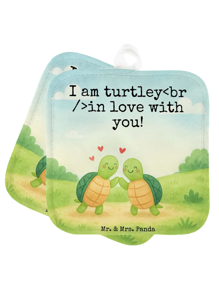 Topflappen Schildkröten Paar Design mit Spruch in Weiß