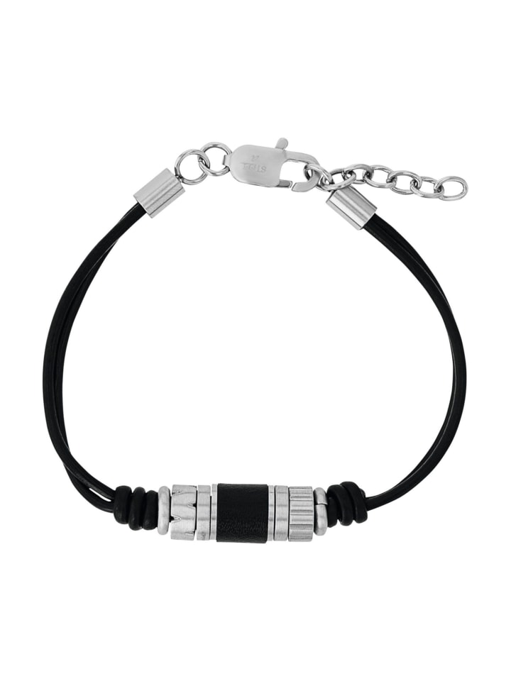 Armband Edelstahl, Leder in silber