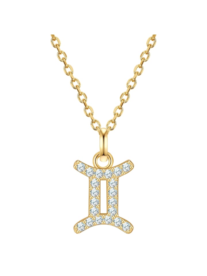 Kette Sternzeichen Zwillinge aus Sterling Silber mit Zirkonia in gelbgold