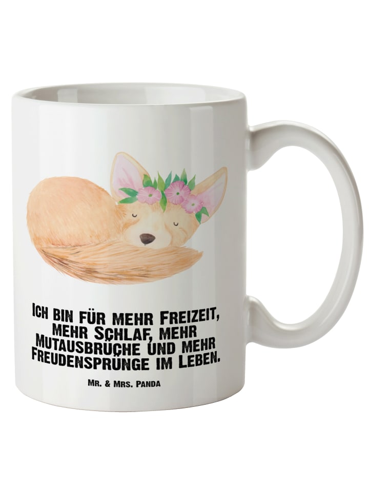 Kaffeebecher Wüstenfuchs Blumen mit Spruch in Weiß