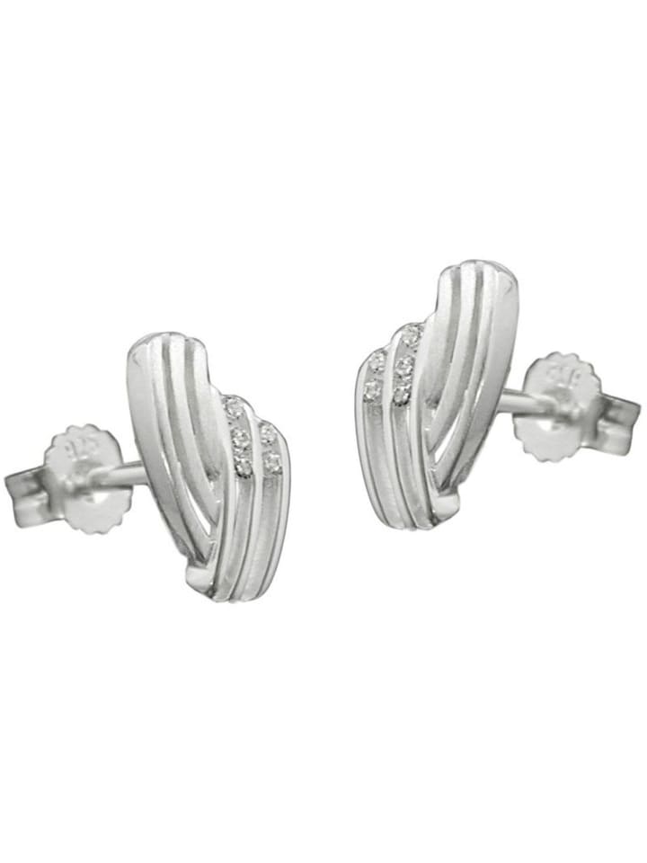 Ohrstecker Ohrring 10x6mm streifig mit Zirkonias matt-glänzend Silber 925 in silber