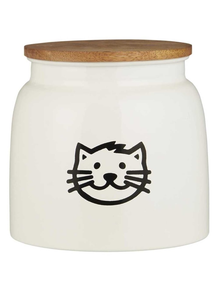 Dose für KATZENFUTTER mit Holzdeckel Weiß 2,2 Liter