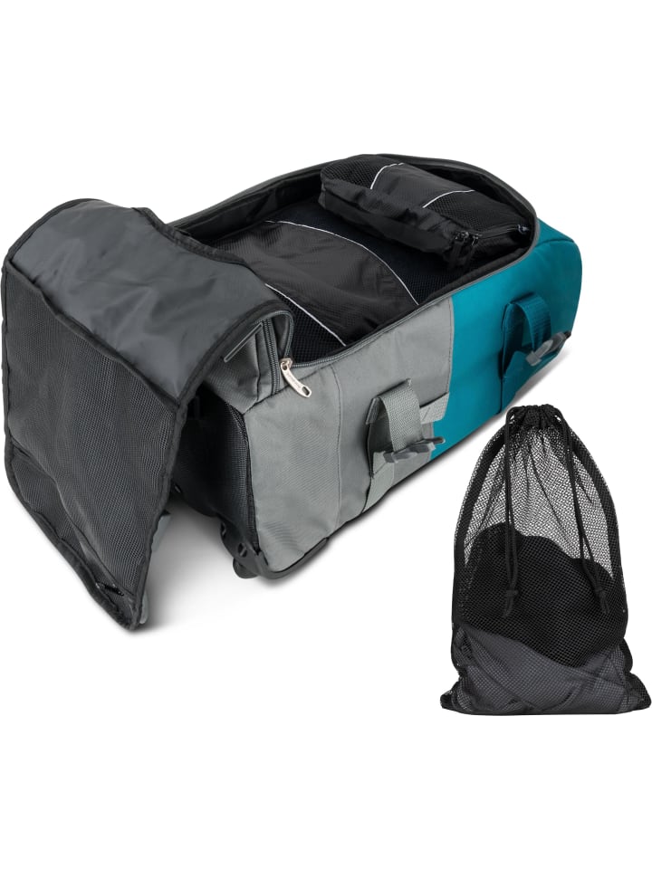 Reisetasche mit 5 passenden Kleidertaschen Melano in Grau/Petrol