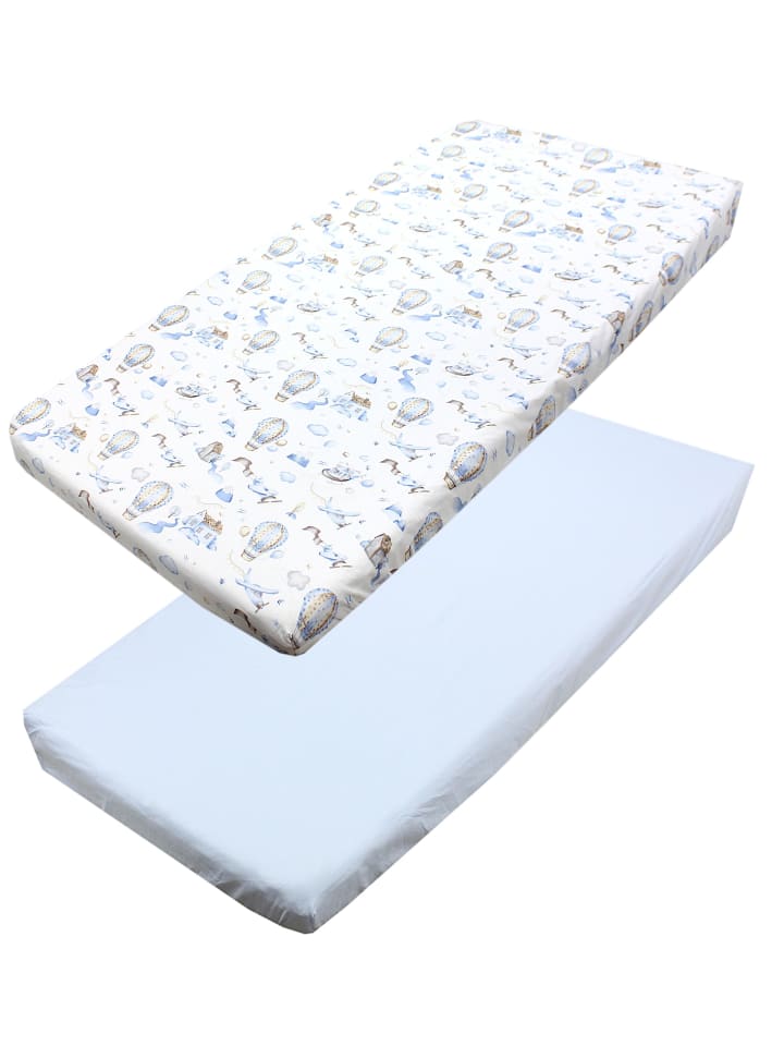 Baby Kinder Spannbettlaken 2er Pack in blau/weiß