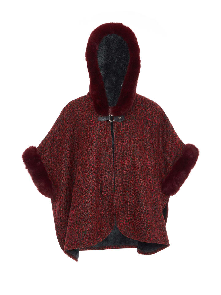 Damen Poncho in Weinrot