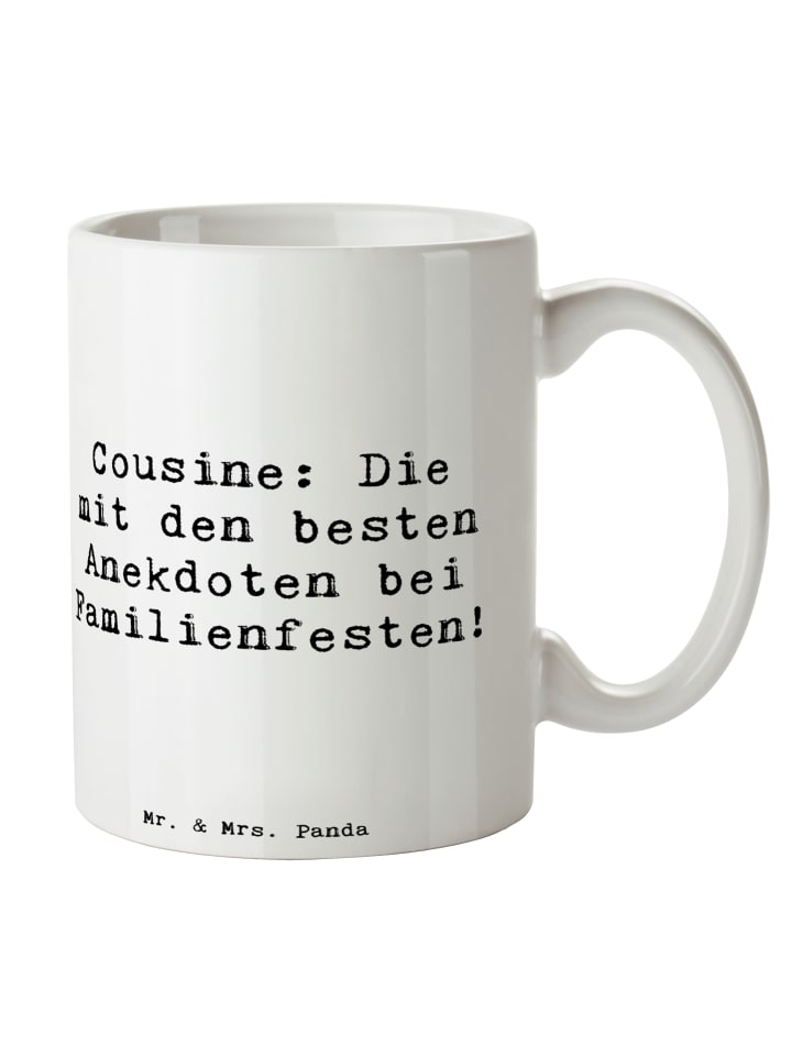 Tasse Cousine Anekdoten mit Spruch in Weiß