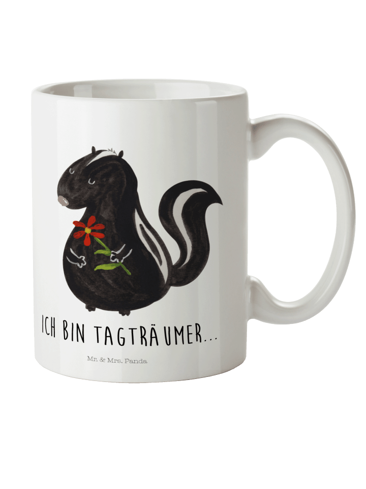 Kaffeebecher Stinktier Blume mit Spruch in Weiß