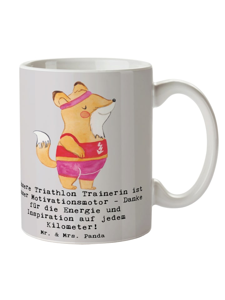 Tasse Triathlon Trainerin mit Spruch in Grau Pastell