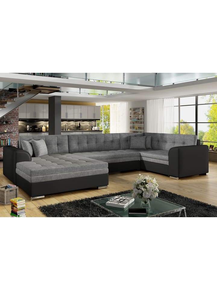 Wohnlandschaft Dario in Webstoff Grau in Grau - (L) 340 x (B) 340 x (H) 78 cm