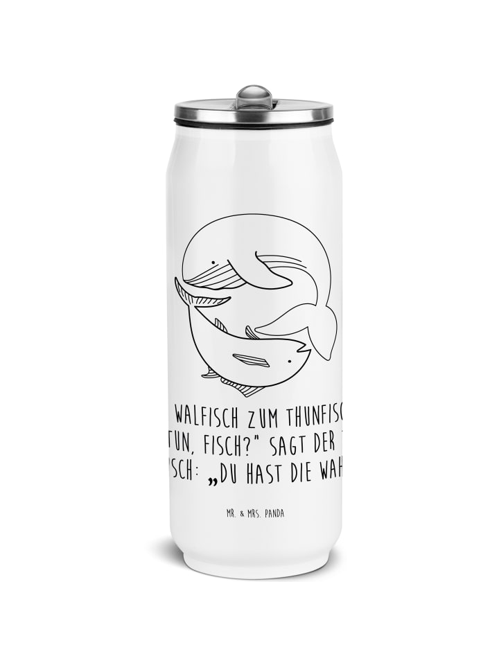 Thermobecher Walfisch Thunfisch mit Spruch in Weiß
