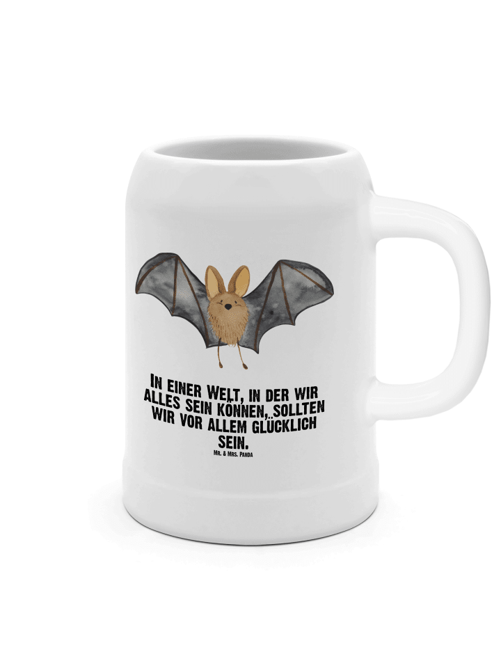 Krug Fledermaus Flügel mit Spruch in Weiß