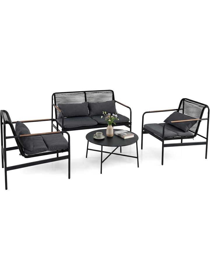 4 tlg. PE-Rattan Gartenmöbel Set in Grau