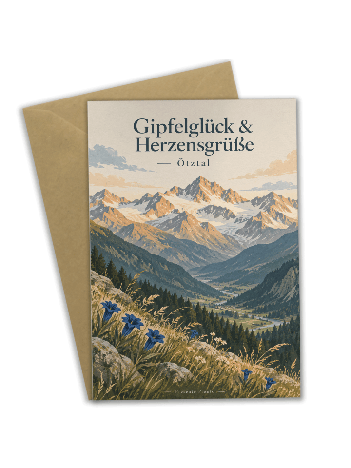 Glückwunschkarte Gebirge alpin Design mit Spruch in Weiß