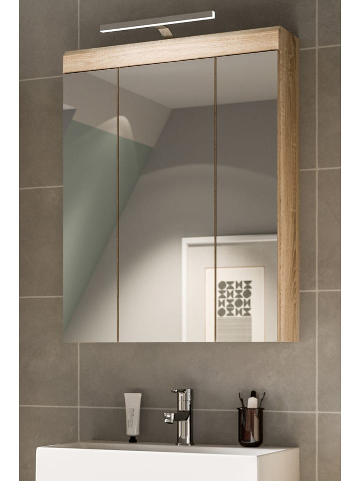 Spiegelschrank Sonoma Eiche 60 cm, Badschrank 3-türig