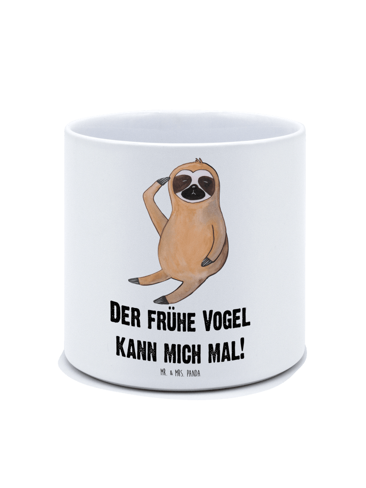Keramik Übertopf Faultier Vogel mit Spruch in Weiß
