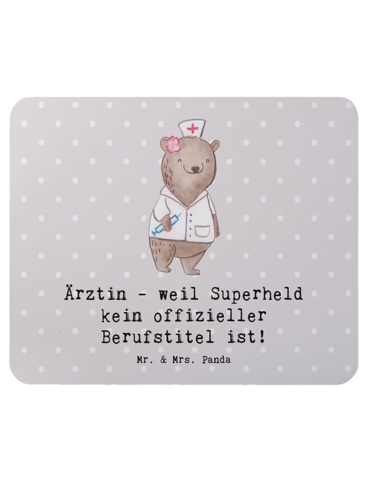Mouse-Pad Ärztin Superheld mit Spruch in Grau Pastell