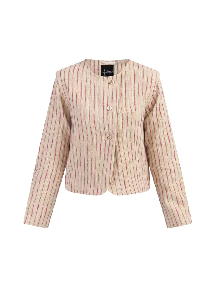Damen Kurze Blazerjacke in Pink Wollweisser Streifen