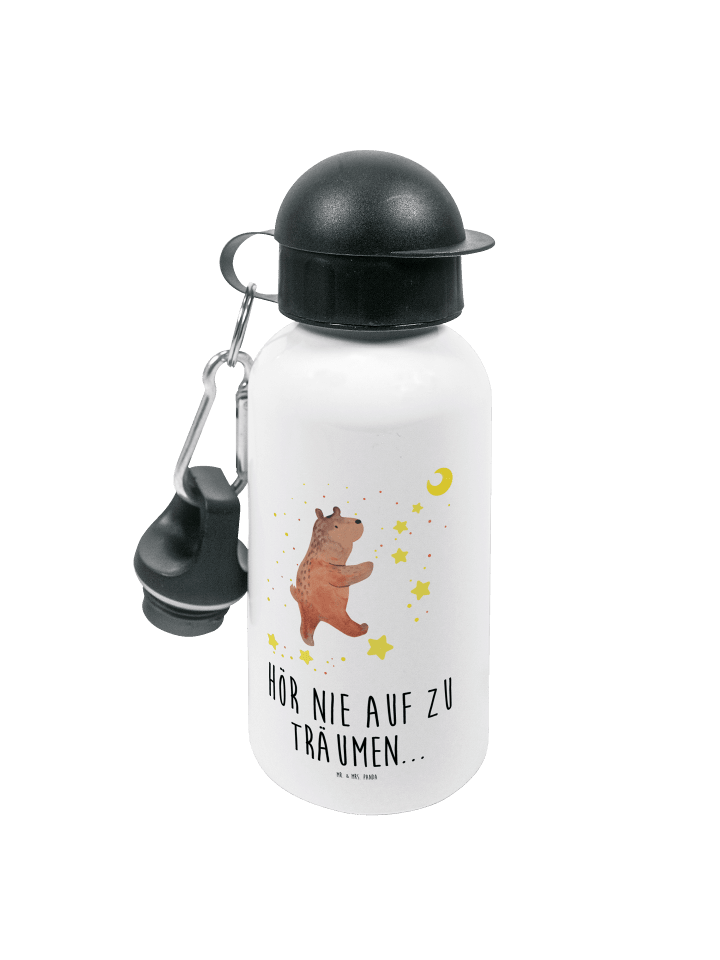 Trinkflasche Bär Träume mit Spruch in Weiß