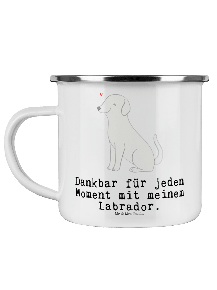 Camping Emaille Tasse Labrador Moment mit Spruch in Weiß