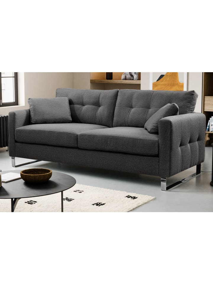 Sofa grau Flachgewebe 2,5-Sitzer 203 cm, Couch mit Steppoptik