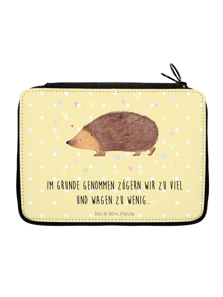 Federtasche Igel Herzen mit Spruch in Gelb Pastell