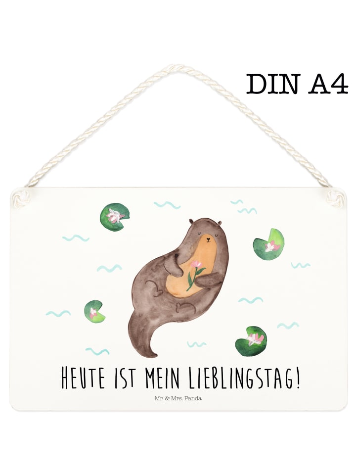 Wandtafel Otter Seerose mit Spruch in Weiß