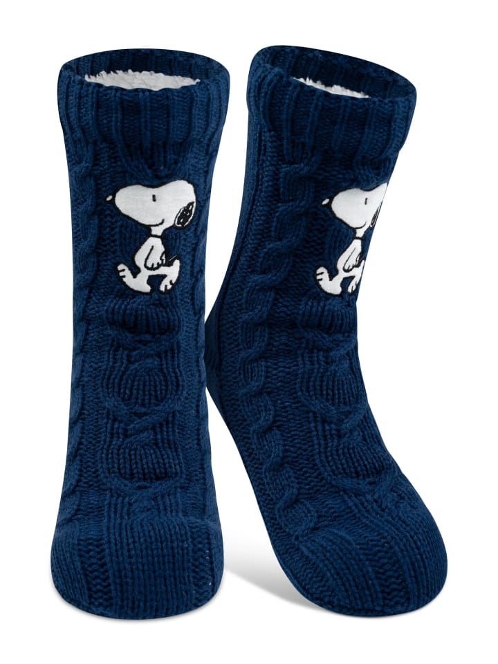 Peanuts Snoopy Hüttensocken Haussocken Sherpa Futter Kuschelsocken in blau