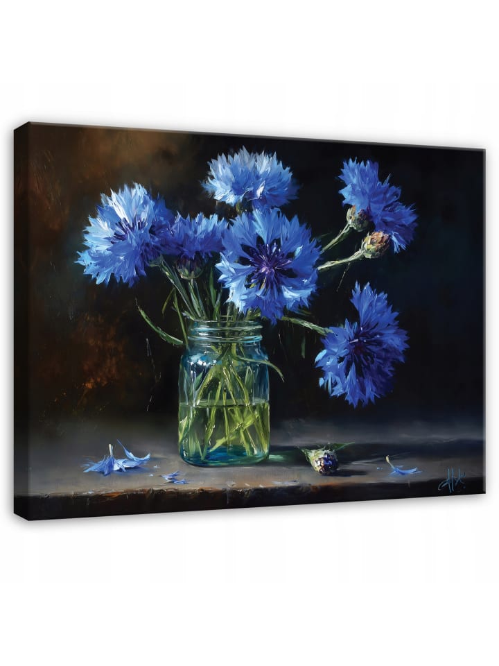 Leinwandbild Blumen in einer Vase in Blau